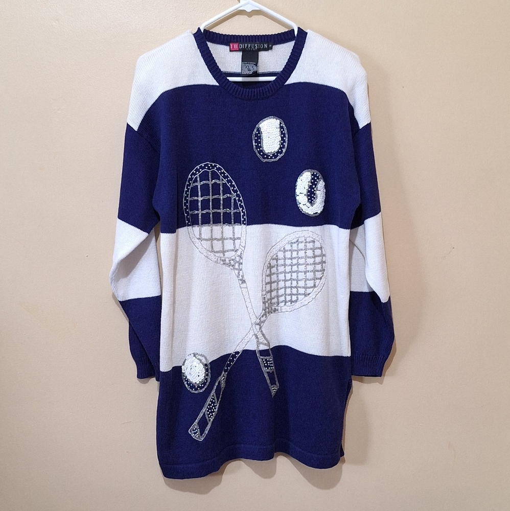 Vintage IB Diffusion Sport Badminton Oversized Beaded Tunic Length Sweater